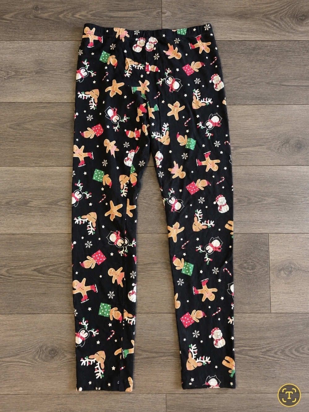 Kids Black Holiday Print Leggings -XL (14/16)